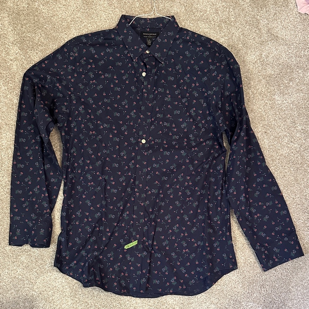 Banana Republic Navy Floral Button-Down Shirt